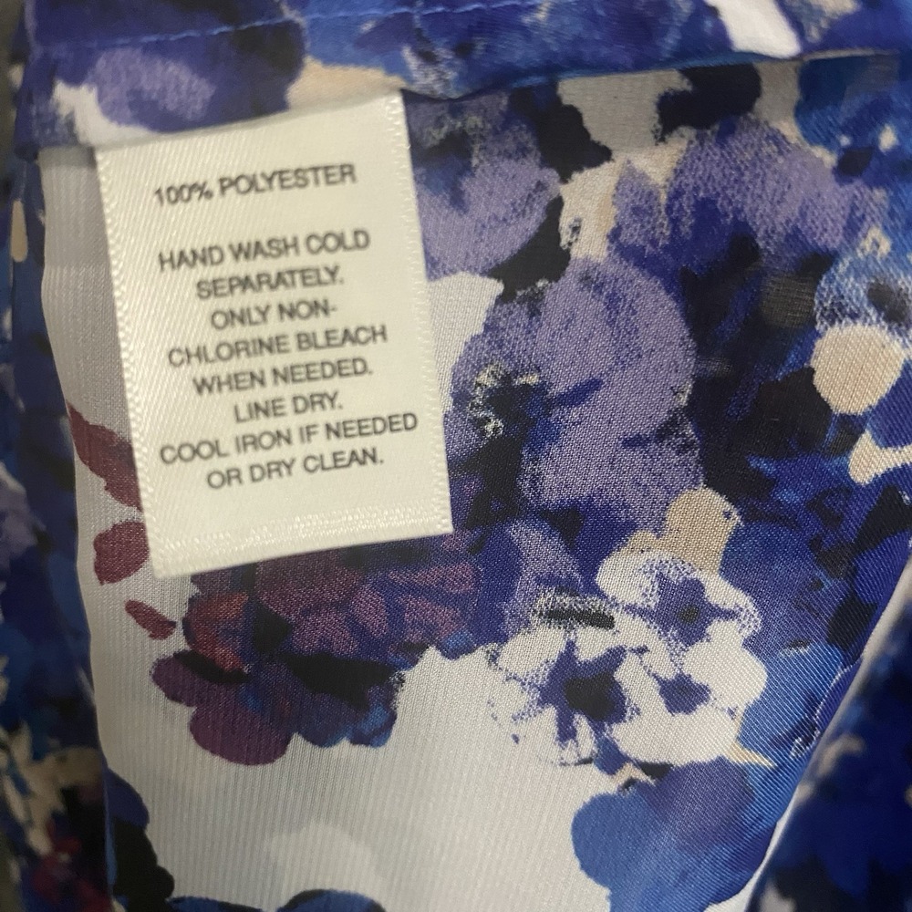 White House Black Market Top Women L Blue Floral Tiered Ruffle Sleeveless Blouse - Picture 9 of 10